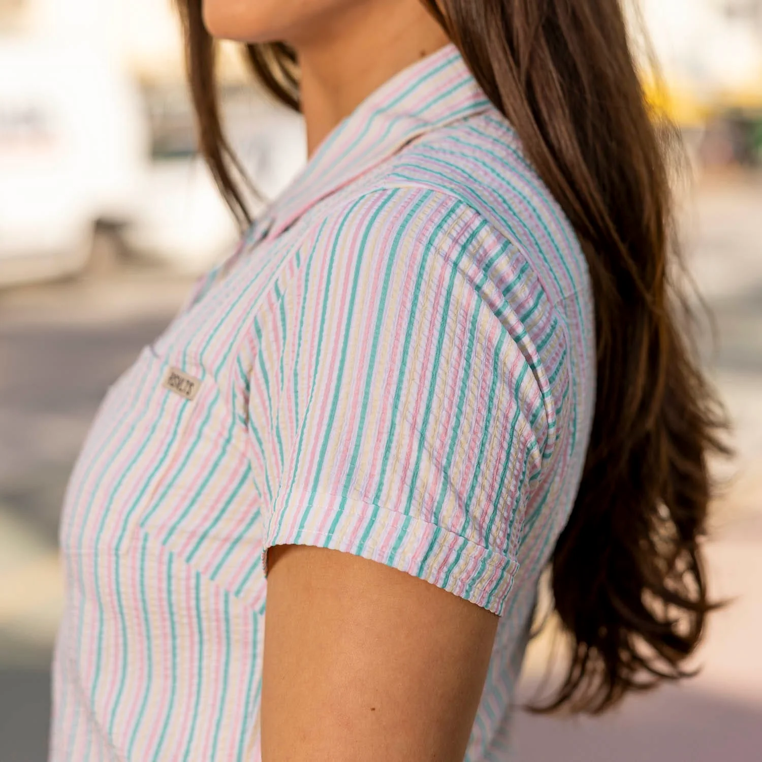 Easy Does It – Women's Stretch Seersucker Short Sleeve Shirt - Image 5